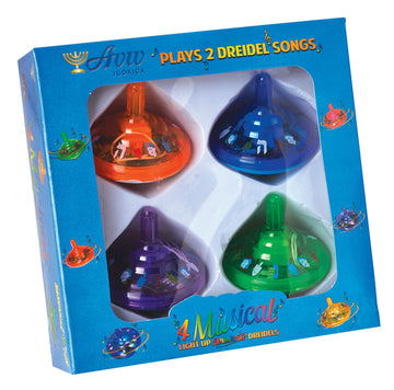Aviv Judaica Musical Light Up Dreidel Set - Plays 2 Hanukkah Songs - 4 Pack - Assorted Colors - Plastic
