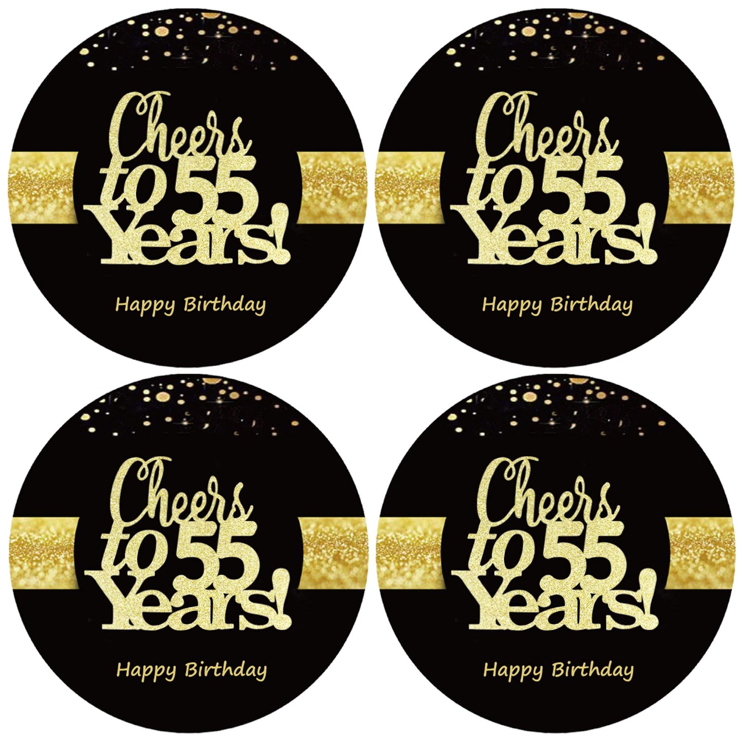 Sumerk 48 Pcs Cheers To 55 Stickers Large Bottle Stickers 55Th Birthday Stickers Card Seals 2 Inches Round Happy Birthday Party