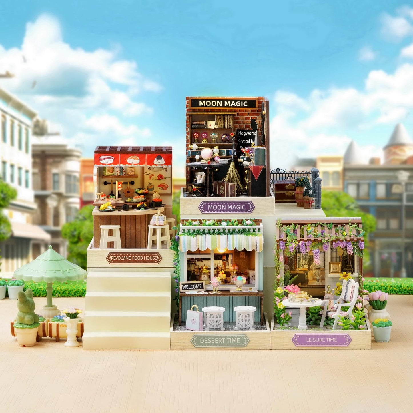 CUTEROOM DIY Doll House Miniature Furniture Wooden House Kit with Dust Cover & LED Light and Accessories - New Three Styles QT S
