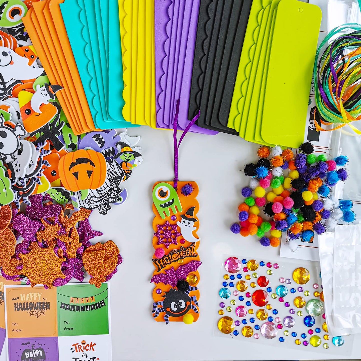 Winlyn Halloween Craft Kits - 36 Sets DIY Foam Stickers, 6" Long - Orange, Yellow, Green, Purple, Black - Perfect for Kids Classroom Activities