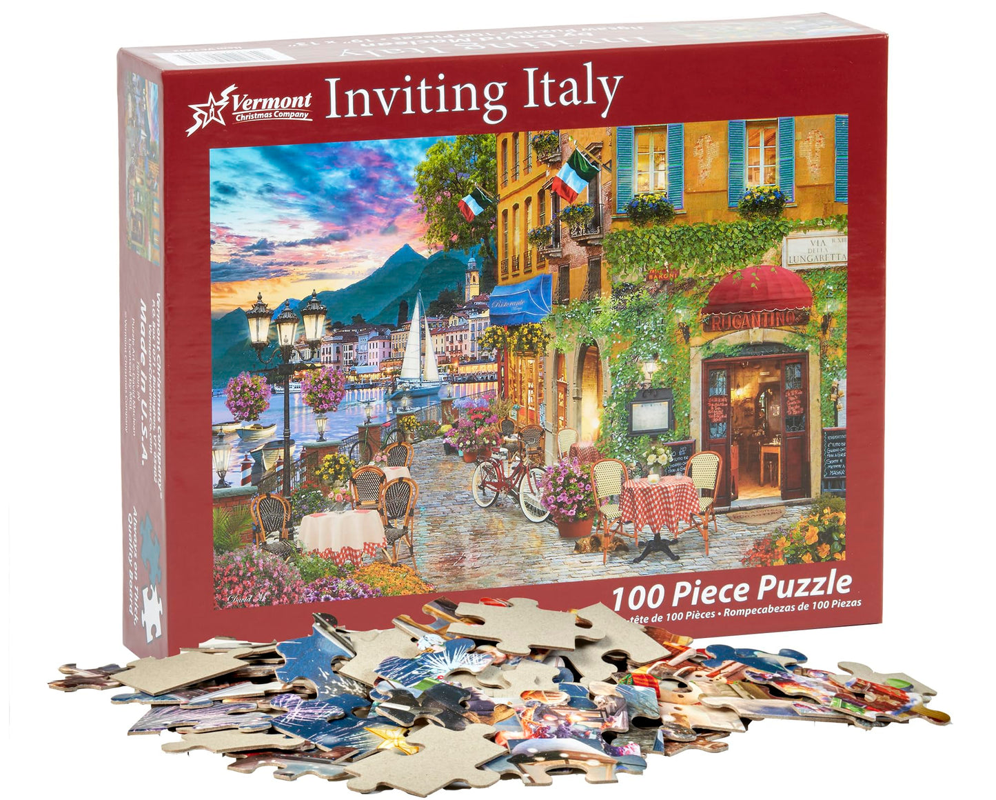Vermont Christmas Company Inviting Italy Jigsaw Puzzle - 100 Piece Italy Puzzles for mature-themeds & Families - 19 x 13 Jigsaw Puzzle of Italy with Large Fully Interlocking & Randomly Shaped Pieces