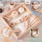 Montessori Sensory Bin Tools Toy With Wooden Box For Toddlers, Pretend Play Dish Toys Wooden Bowls Scoop Tongs Transfer Work Pouring Set, Kids Fine Motor Skills Development