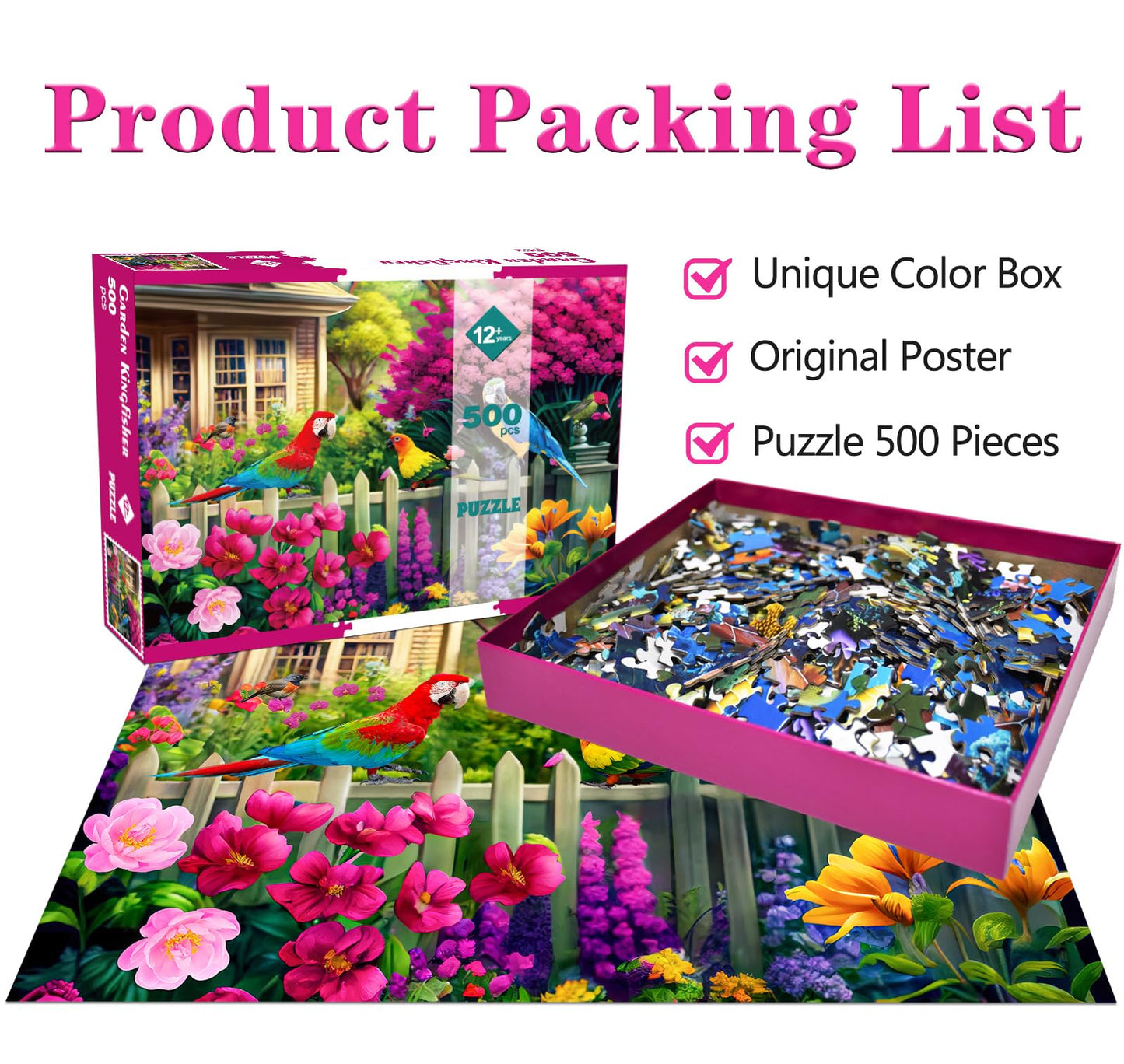 500 Piece Jigsaw Puzzle for mature-themeds -Flowers & Birds Jigsaw Puzzles 500 Pieces Puzzles for mature-themeds-Finished Size 19.3 x 13.7