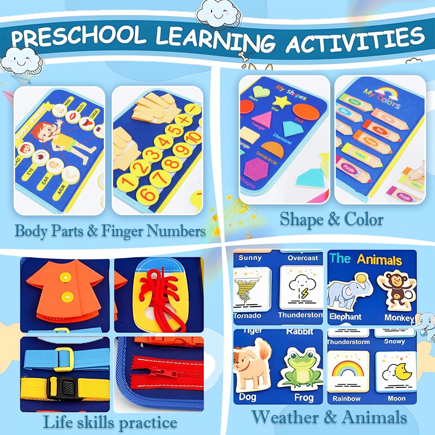 Busy Board for 1 2 3 4 Year Old Toddler Montessori Busy Book Sensory Learning Toys for Boys Girls Preschool Toy Birthday Idea Gi