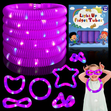 Yofobu 24Pack Light Up Pop Tubes,Purple Glow Sticks Party Favors For Kids Easter Basket,Led Sensory Fidget Tubes,Glow Necklace B
