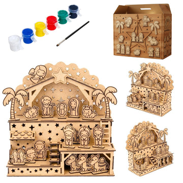 Bagji Toys Diy Wooden Nativity Scene Painting Kit For Kids & Adults | Christmas Crib Craft Set With PreCut 70 Wooden Pieces | I