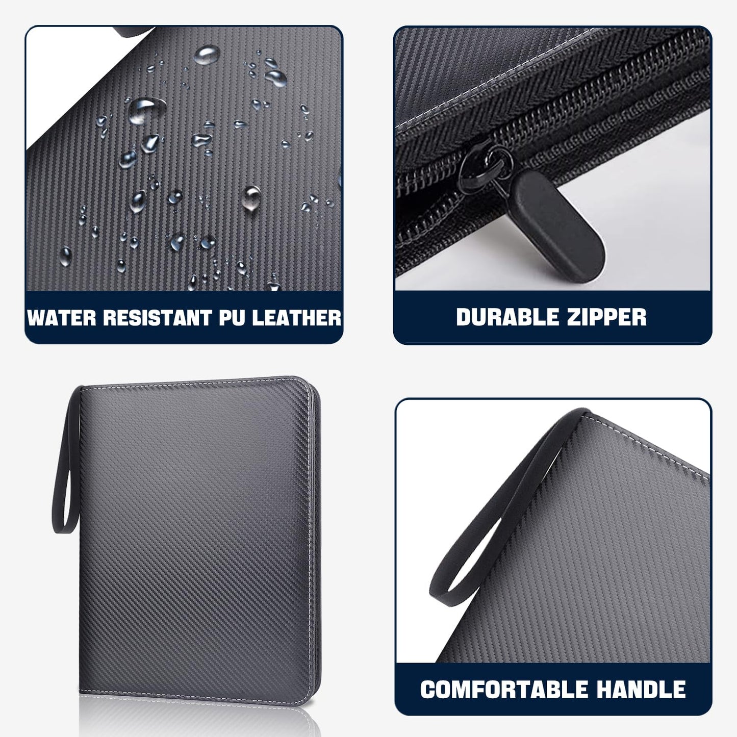 LOMONEH 900 Pockets Trading Card Binder  PU Leather Card Collection Binder 9 Pocket  Card Binders for Baseball & Sports  MTG  TCG & Game Cards (Striped Black)