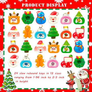 24 Sets Christmas Squishy Stress Toys,24 Slow Rising Relief Stress Foam Squishies With 24 Filler Containers For Xmas Stocking Goodie Bag Stuffers For Kids,Carnival Raffle Prize Gifts Party Favors
