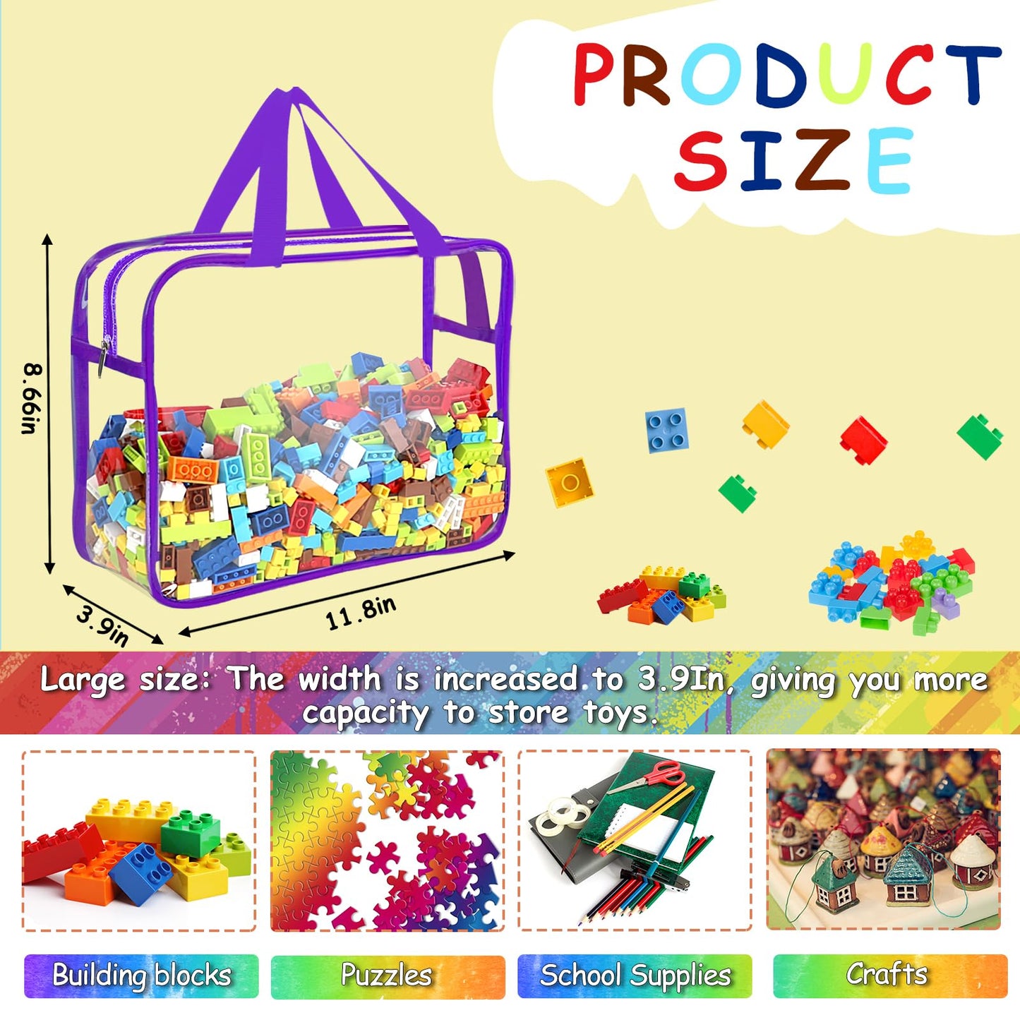 Opeletnnt 6 Packs Large Toy Storage Bags With Labels, Reusable Clear Pvc Board Game Storage, Travel Waterproof Organizer Bags Wi