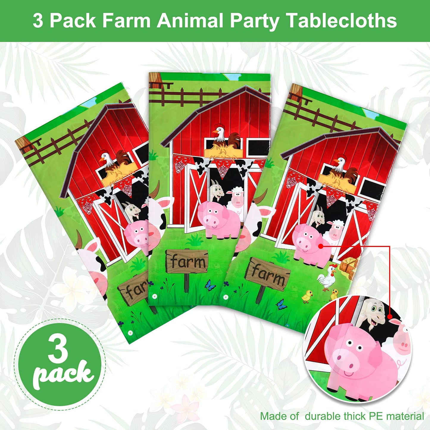 Kasyat Farm Animals Party Tablecloth Farmhouse Disposable Plastic Table Cover Barnyard Farm Animal Theme Party Decorations For Picnics Baby Shower Boys Girls Birthday Party Supplies, 108 X 54 Inch