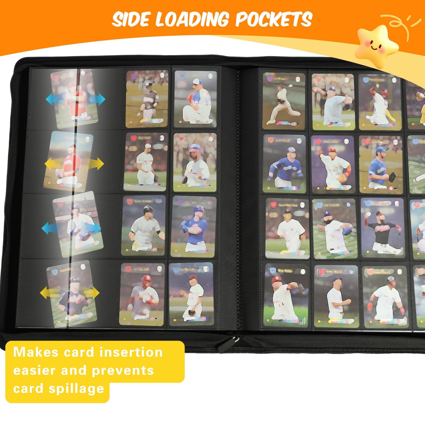 enhanced Card Binder 16 Pocket  1000+ Cards PU Cover Trading Card Binder Side Loading Card Collection Album Holder Folders for MTG  TCG  Game Cards & Sports Cards  Kpop (black)