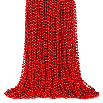 ZYFLSQ 100 Pcs 33'' 7mm Metallic Red Beads Necklaces, Bulk Mardi Gras Beaded Necklaces, Party Beads Costume Necklaces