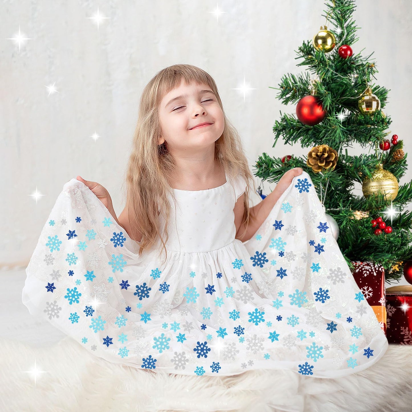 SEPGLITTER Snowflake Stickers, 600Pcs Foam Decals, Winter Glitter, Self-Adhesive EVA, for DIY Craft Projects, Christmas Decorati