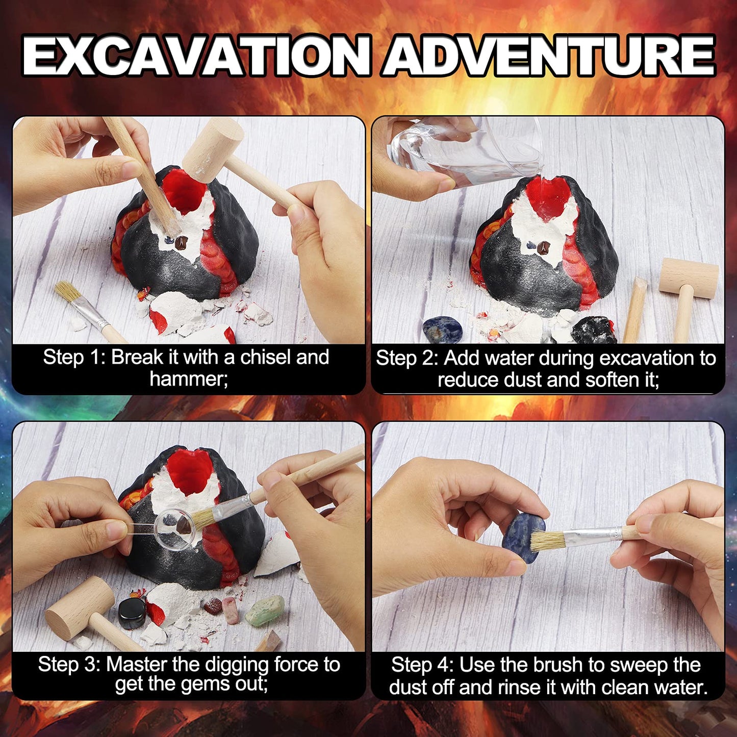 Earth'Scode Volcano Gemstone Dig Kit, Science Stem Educational Toys Gifts For Kids Age 6-12