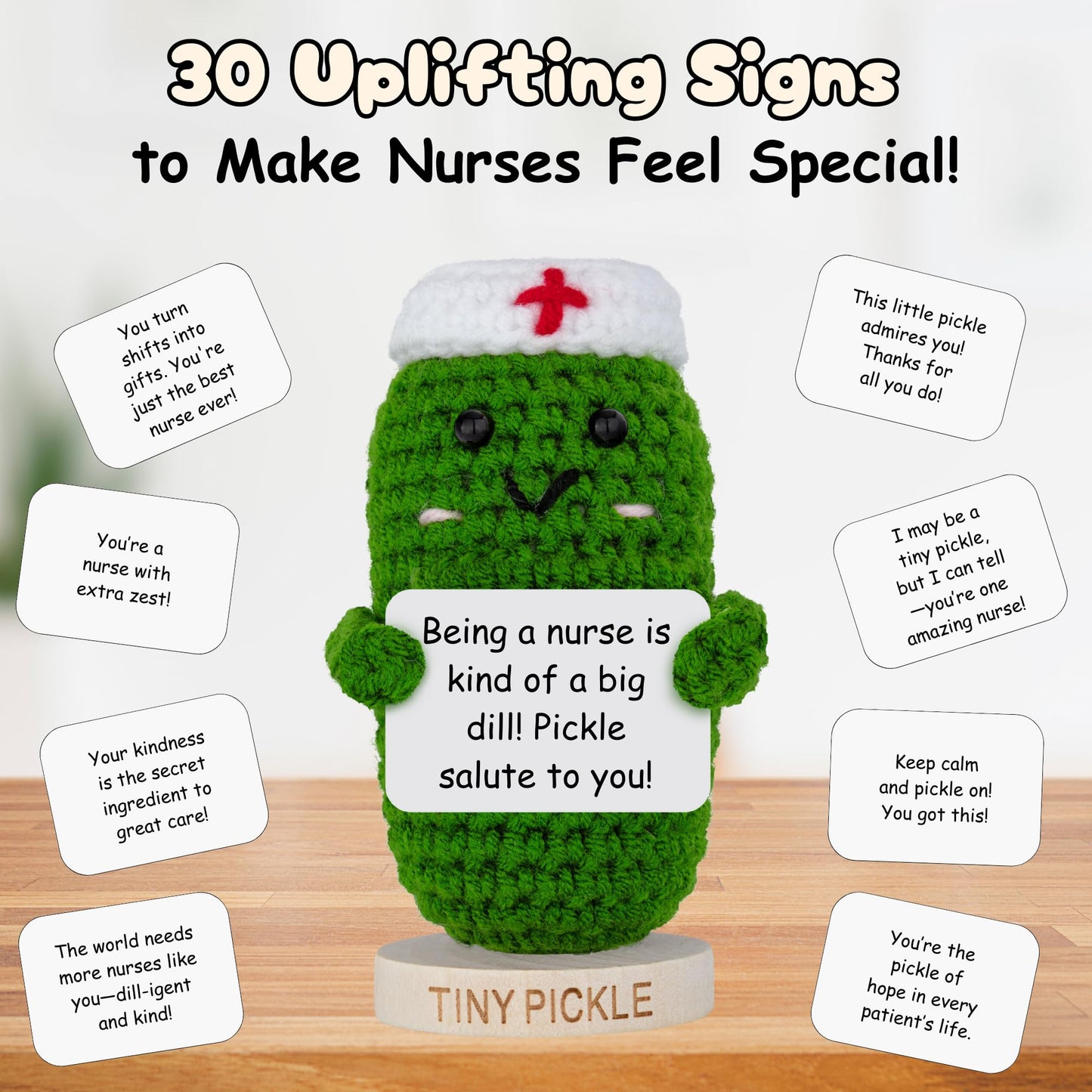 Nurse Gifts - Handmade Positive Pickle Crochet Doll with 30 Empowering Messages for Nurses - Funny RN Gifts, New Nurses Present