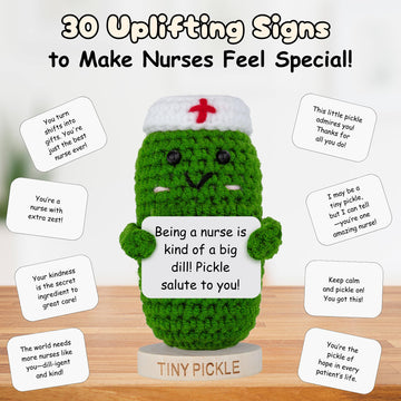 Nurse Gifts - Handmade Positive Pickle Crochet Doll with 30 Empowering Messages for Nurses - Funny RN Gifts, New Nurses Present