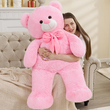 Tezituor Giant Teddy Bear, 4 Feet Soft Big Stuffed Animal Life Size 47 Inch Plush Bear Toy Valentine'S Christmas Birthday Gift For Girlfriend Kids,Pink