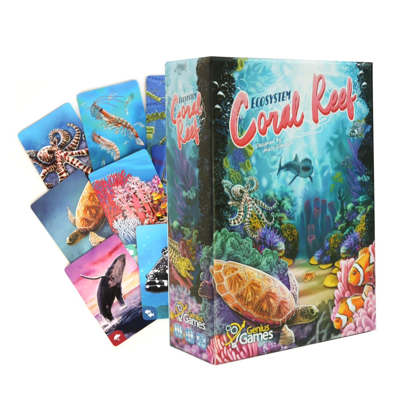 Genius Games Ecosystem: Coral Reef - A Mensa Recommended Family Card Game About Aquatic Animals, Their Habitats & Food Chain | A Light Educational Marine Biology Board Game For Kids And Families