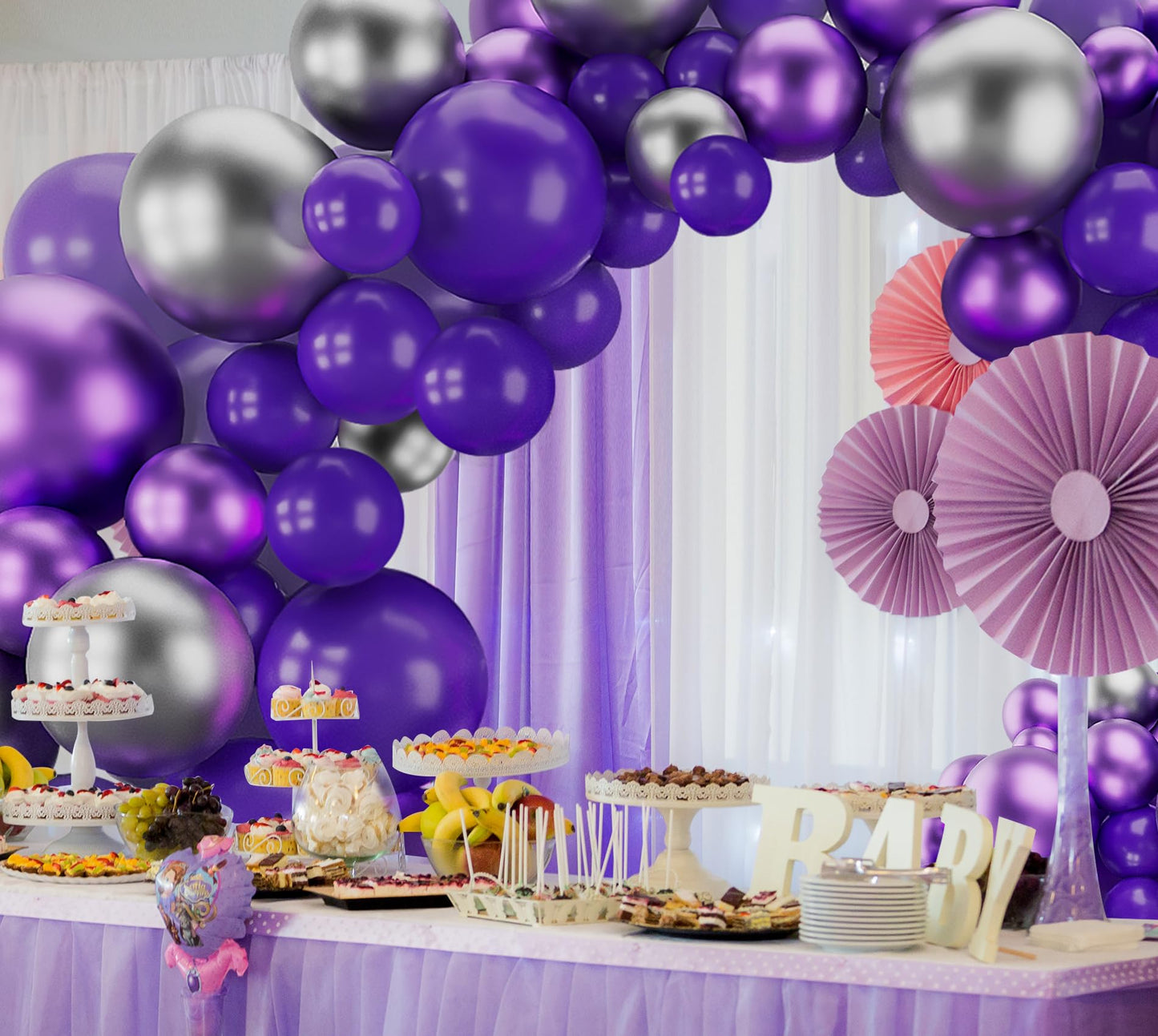 Dark Purple Balloons Arch Garland Kit-143Pcs Silver Metallic Purple Balloons For Birthday Anniversary New Years Baby Shower Grad