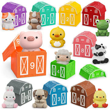 Learning Barn Toys For Toddlers 1 2 3 Years Old, 20 Pcs Farm Animal Finger Puppets For Kids, Montessori,Counting,Matching & Color Sorting Set, Christmas Birthday Gift For Baby Boys Girls