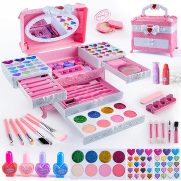 Kids Makeup Kit for Girl 66Pcs Girl Makeup Kits, Kids Washable Makeup Girls Toys Real Girl Makeup Sets for Kid Children Little G
