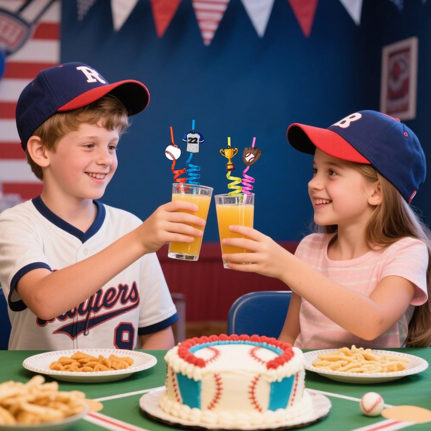 DMIGHT Baseball Party Favors Set, 132PCS Goodie Bags, Stickers, Keychains, Blue and Red, Model BASEBALL W2, Birthday Decorations