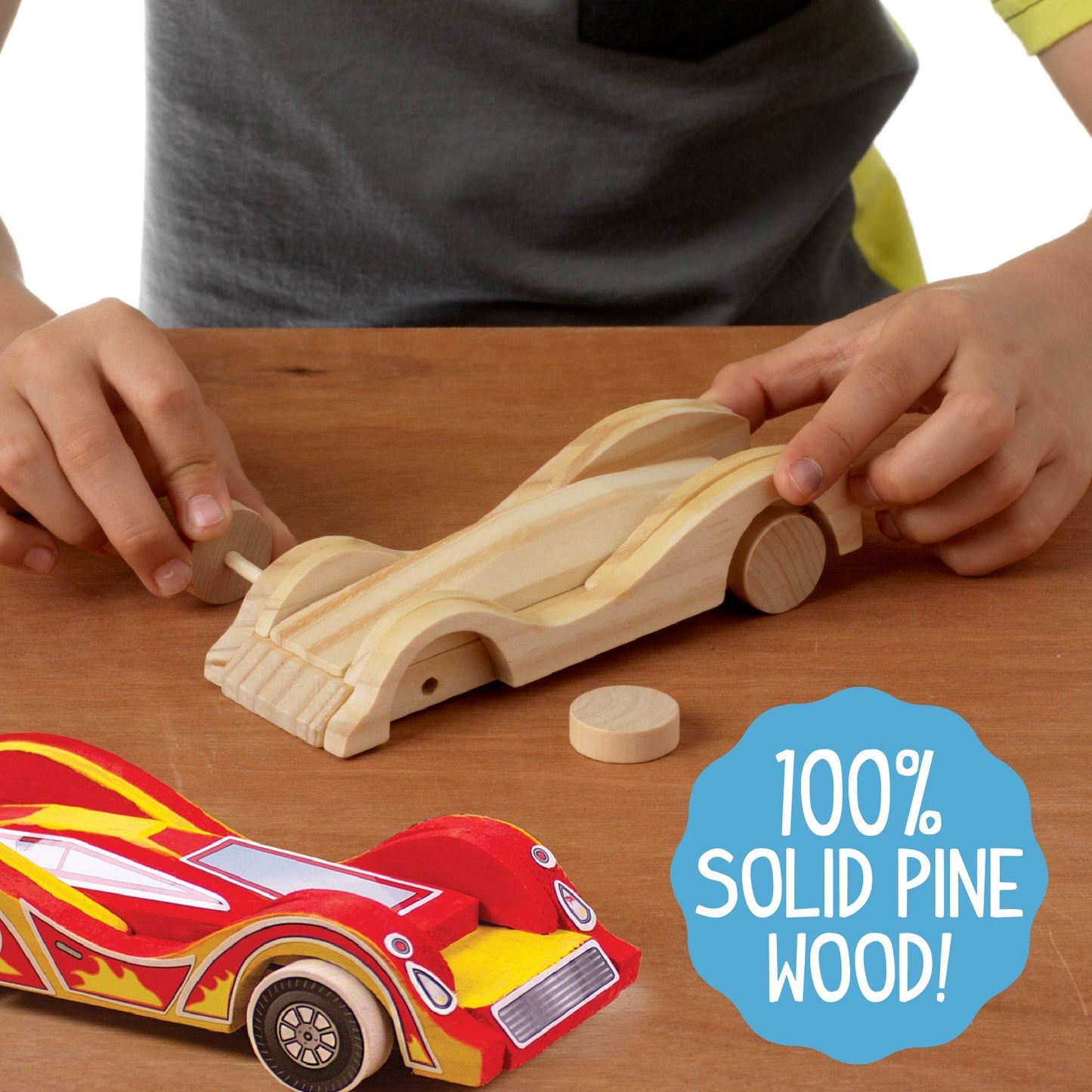 Made By Me Build & Paint Your Own Wooden Cars by Horizon Group USA, DIY Wood Craft Kit, Easy to Assemble & Paint 3 Race Cars, Mu