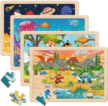 Puzzles For Kids Ages 4-6, 4 Packs 24 Piece Wooden Jigsaw Puzzles For Toddlers 2-4, Preschool Educational Puzzles Boards Toys Gifts For 3 4 5 6 Boys Girls