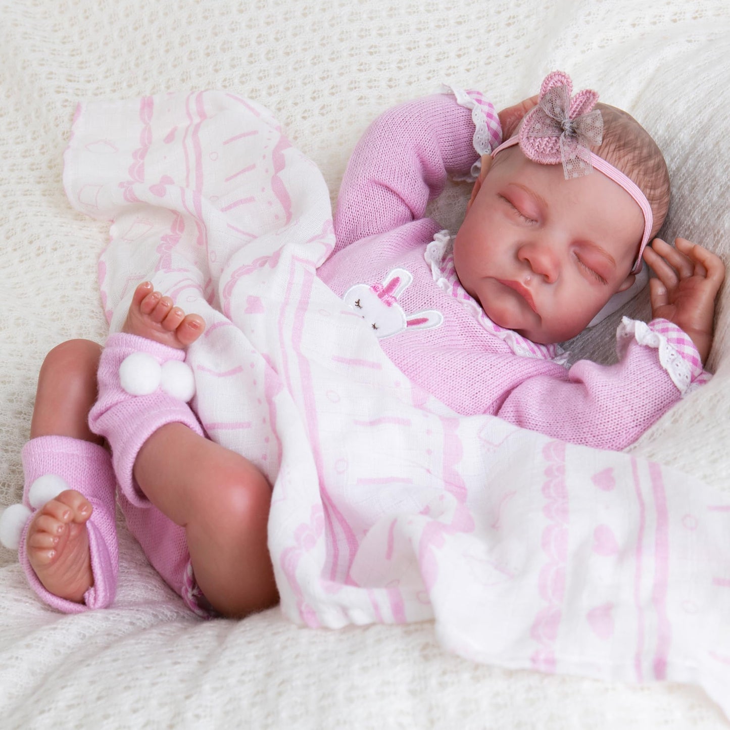 Ekokiz Reborn Baby Dolls Clothes Girl Pink Rabbit Friends Doll Clothes 17-22 Inches Baby Alive Clothes And Accessories For Baby