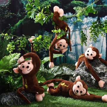 4-Pack 17.8' Hanging Stuffed Monkeys With Hook & Loop Fasteners - Plush Toy Gifts For Teens & Adults, Plush Stuffed Animal Toys Soft Monkey Doll Decoration (Brown)