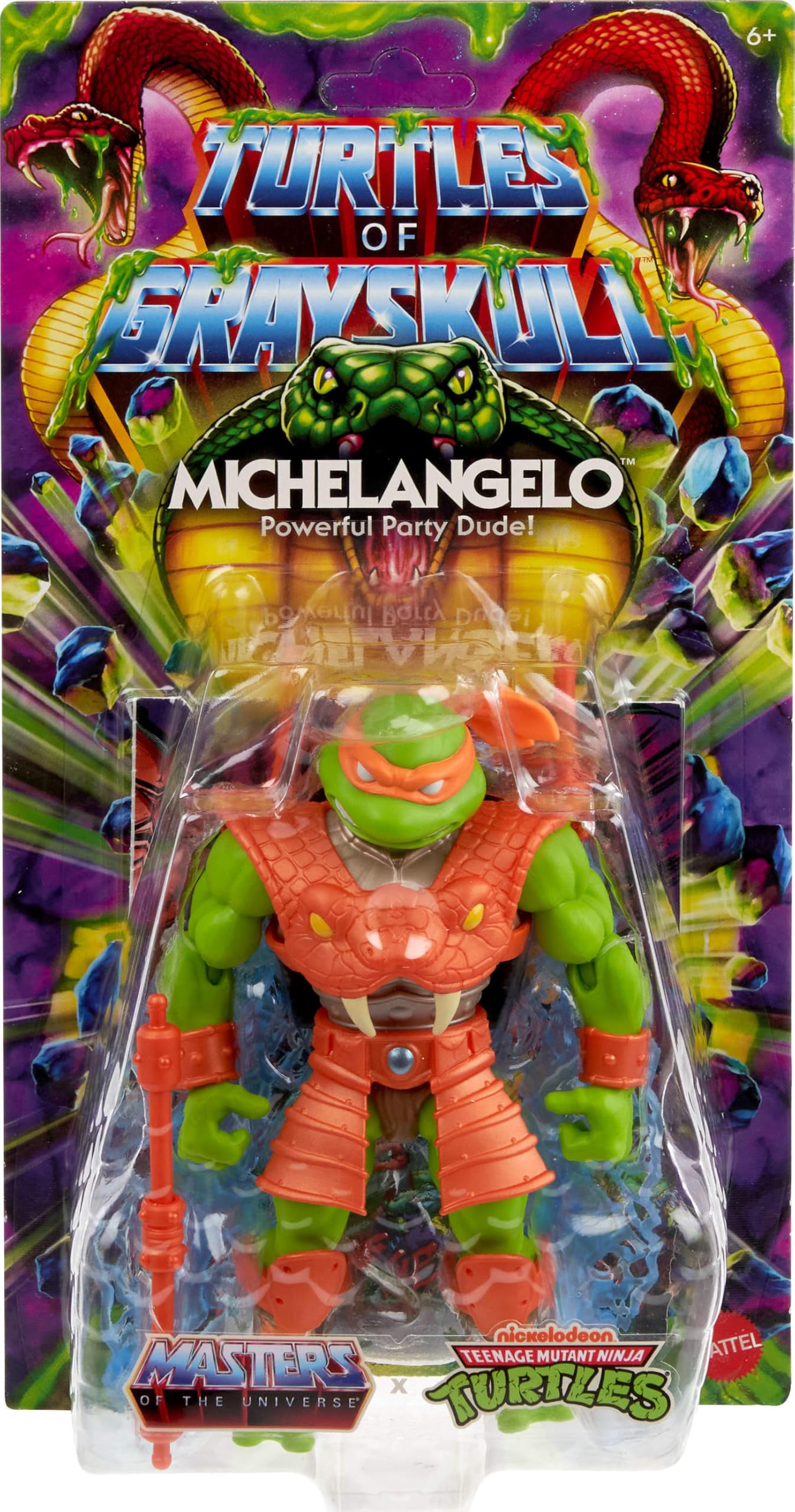 Masters of Universe Origins Turtles of Grayskull Michelangelo Reptile Wars Posable Action Figure  Teenage Mutant Ninja & Motu Crossover Hero Mikey Toy