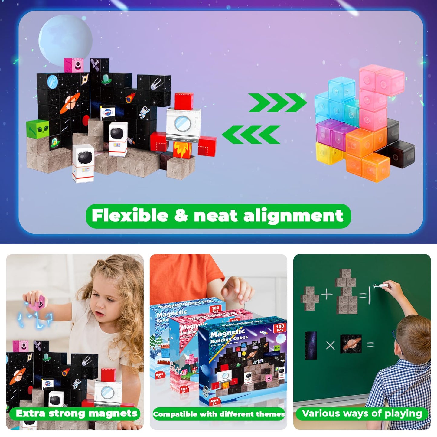 Annexfun Magnetic Blocks-100PCS Magnetic Building Blocks Space Rocket Magnetic Tiles Cubes 2025 Upgraded STEM Game  Christmas Birthday Gifts for mature-themed