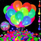 Gyipfipa 100Pcs Led Glow Balloons Set Includes 50 Pcs Led Round Mini Balloon Lights And 50 Pcs Uv Neon Balloons Glow In The Dark