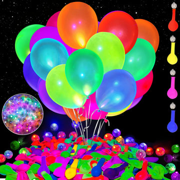 Gyipfipa 100Pcs Led Glow Balloons Set Includes 50 Pcs Led Round Mini Balloon Lights And 50 Pcs Uv Neon Balloons Glow In The Dark