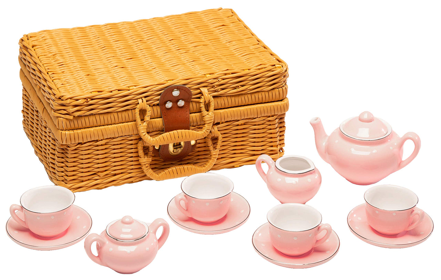 Childrens Porcelain Play Tea Set - 13pcs, Light Pink