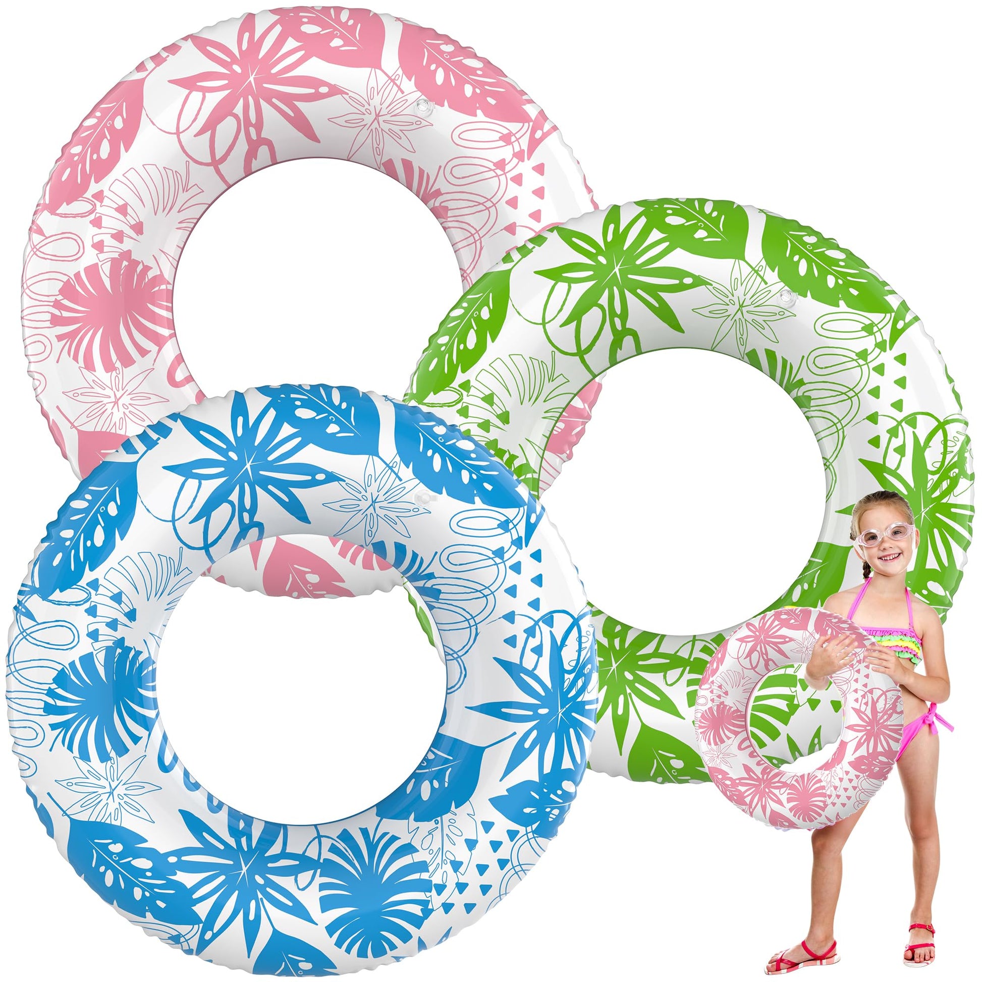 CACSPS Inflatable Pool Float Ring for Kids mature-themeds - 3 Pack 70cm (27.5) Swimming Tube  Durable Beach & Lake Water Toy (Blue+Pink+Green)