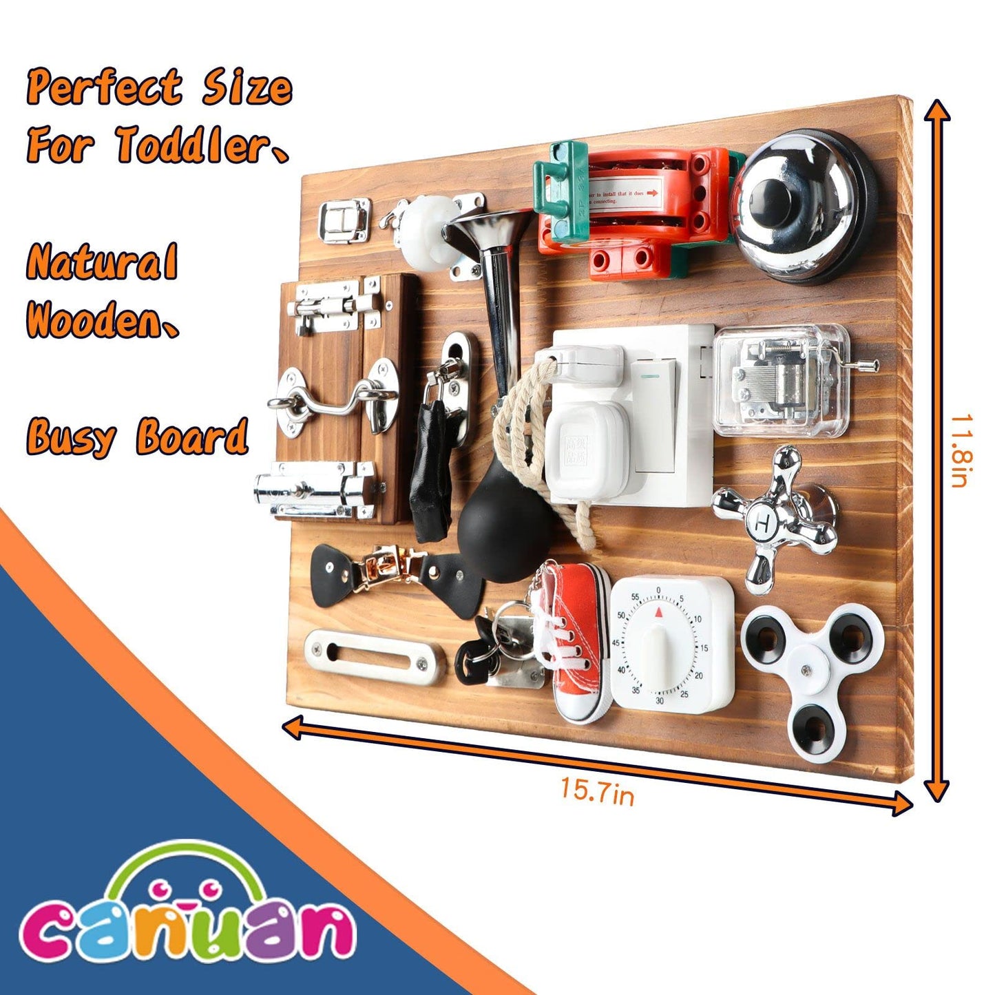 Canuan 20-In-1 Busy Board For Toddlers Travel Toy Activity Board For Fine Motor Skills Busy Board Toys For 3 Years Old Kids With Switch, Locks, Shoe Laces, Music Box