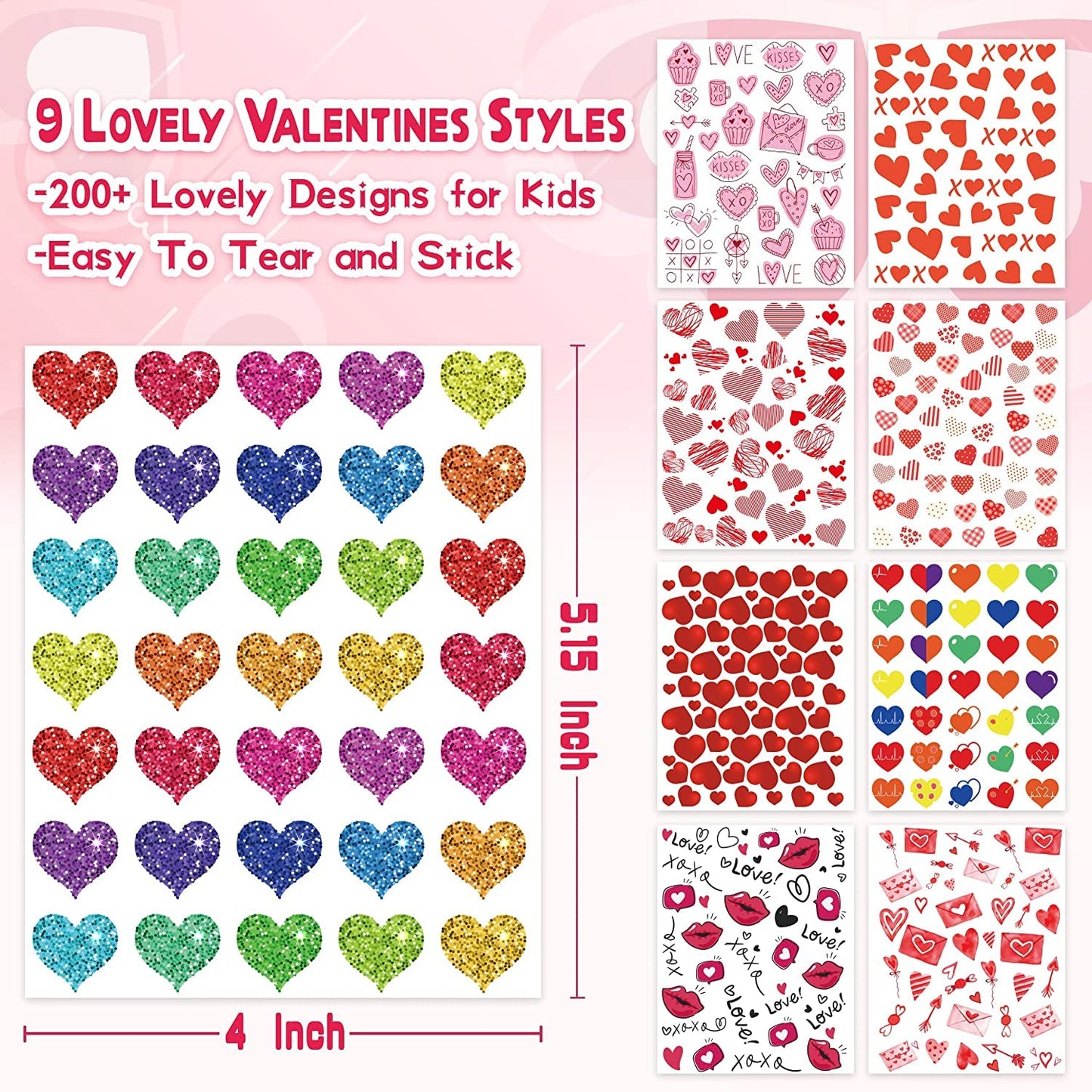 Linaye Valentines Heart Stickers For Kids - 2000Pcs Cute Valentines Day Stickers 45 Sheets Love Stickers For Cards Envelopes Cra