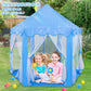 Sumbababy Princess Castle Tent for Girls Fairy Play Tents for Kids Blue Hexagon Playhouse with Fairy Star Lights Toys for Children or Toddlers Indoor or Outdoor Games (Blue Princess Tent)
