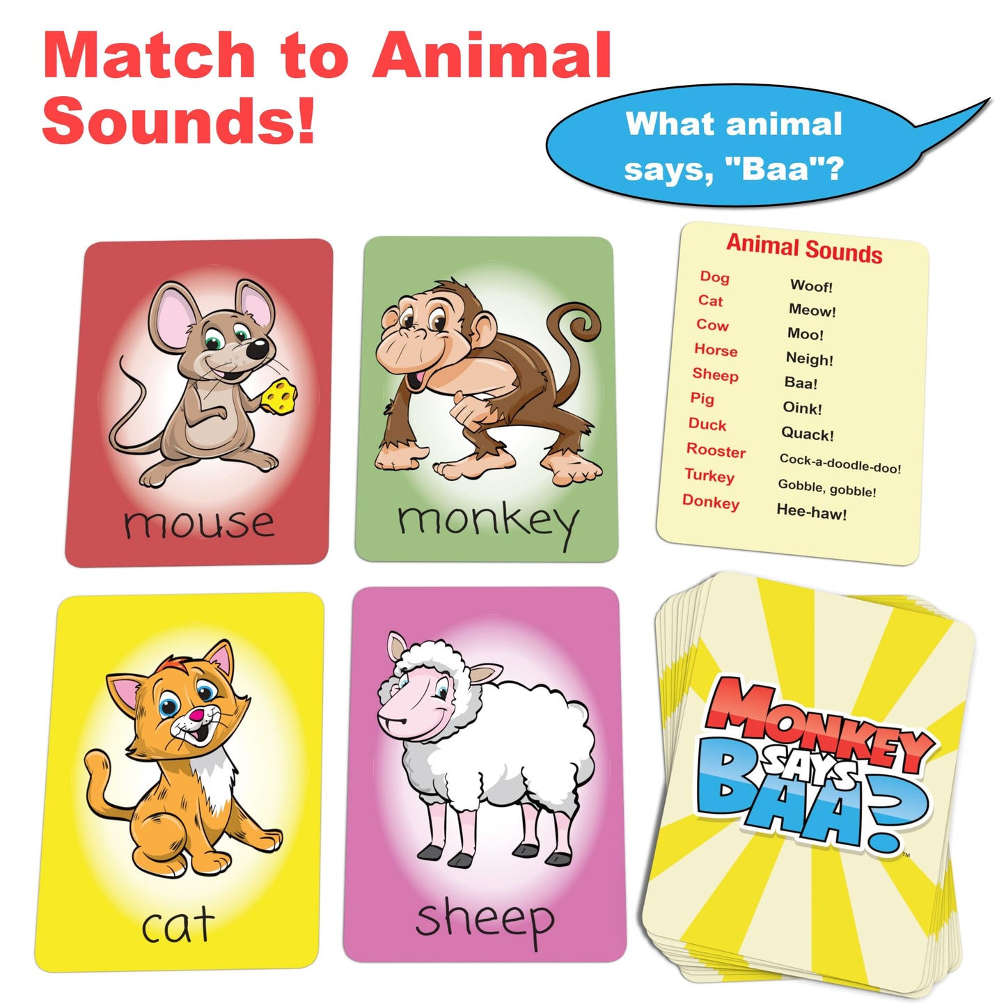 Monkey Says Baa?, An Animal Matching Game For Kids Ages 4 And Up – Play Traditional Matching Or Match To Mimicked Animal Sounds – Perfect Preschool Learning Activities And Classroom Must Have