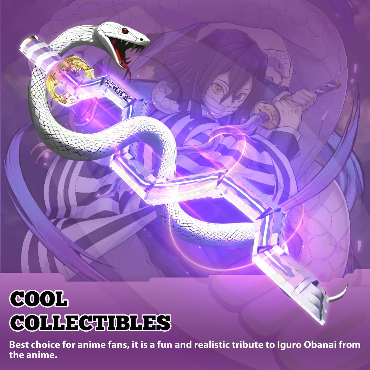 Jorumo decorative replica blades Building Sets for mature-themeds  34in Iguro Obanai decorative replica blade Building Block with Stand  Anime decorative replica blade Building Toy Katana Gift  836 Pcs