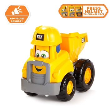 CAT Construction Toys, Junior Crew Construction Pals Dump Truck Educational Preschool Vehicle with Kid Vroom Sounds and Animated