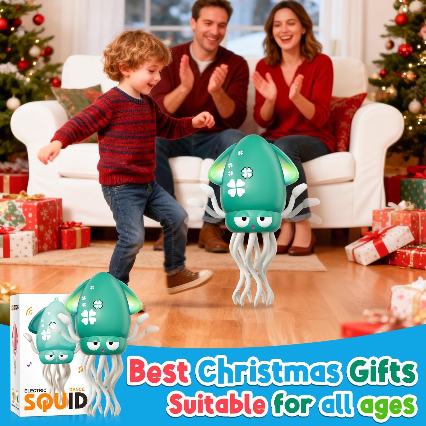 Dancing Squid Baby Toy, Dancing Octopus Tummy Time Toys for Toddlers, Infant Crawling Walking Baby Toys with Music & Light for 3