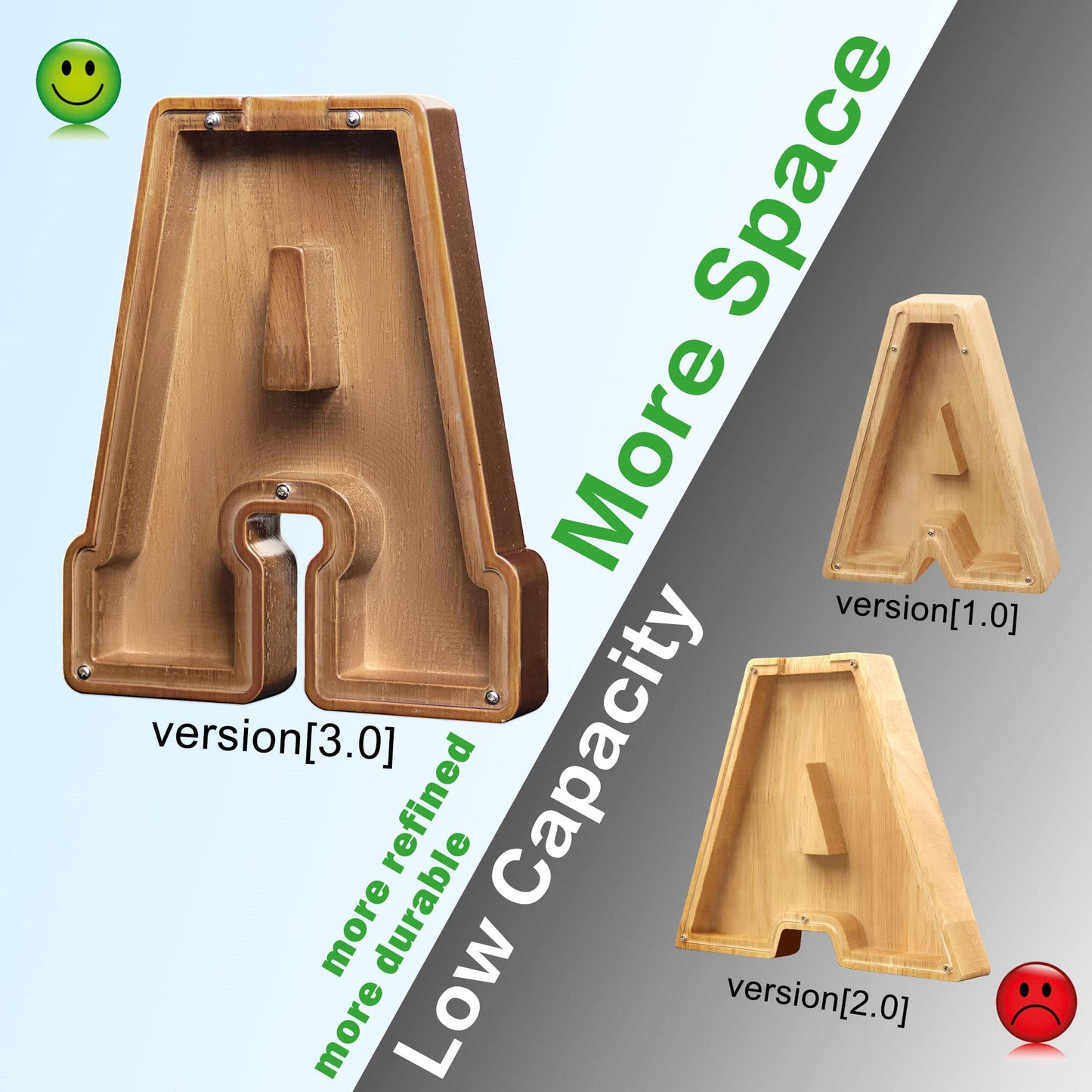 Aorcmitn Wooden Letter Coin Piggy Bank For Boys Girls Kids Toddler Adults Money Bank Best Gift For Friends(9.2Inch-P