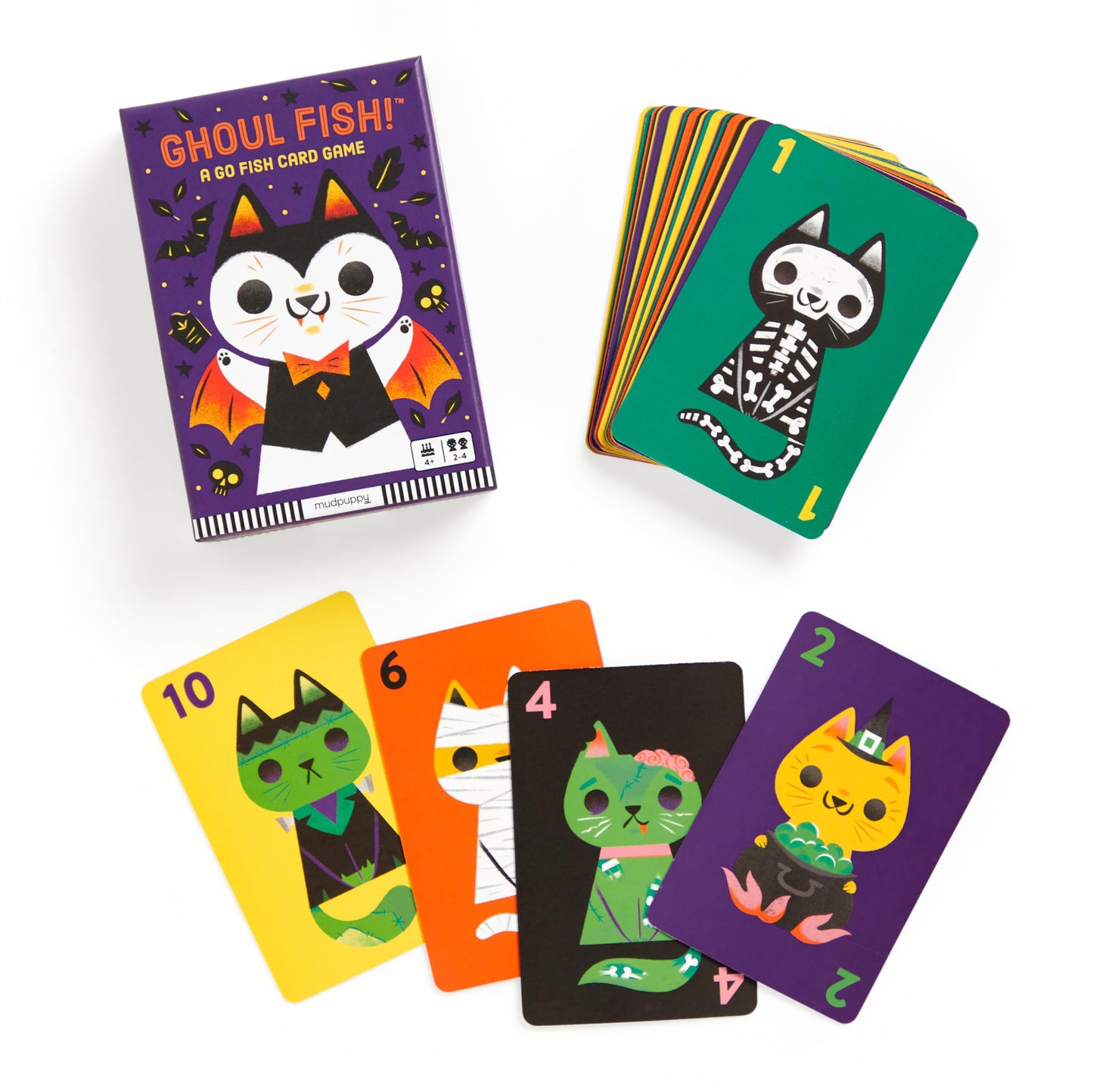 Mudpuppy Ghoul Fish! - A Spooky Ghost Cat Version of Classic Kids Go Fish Card Game with Color Matching and Pattern Recognition