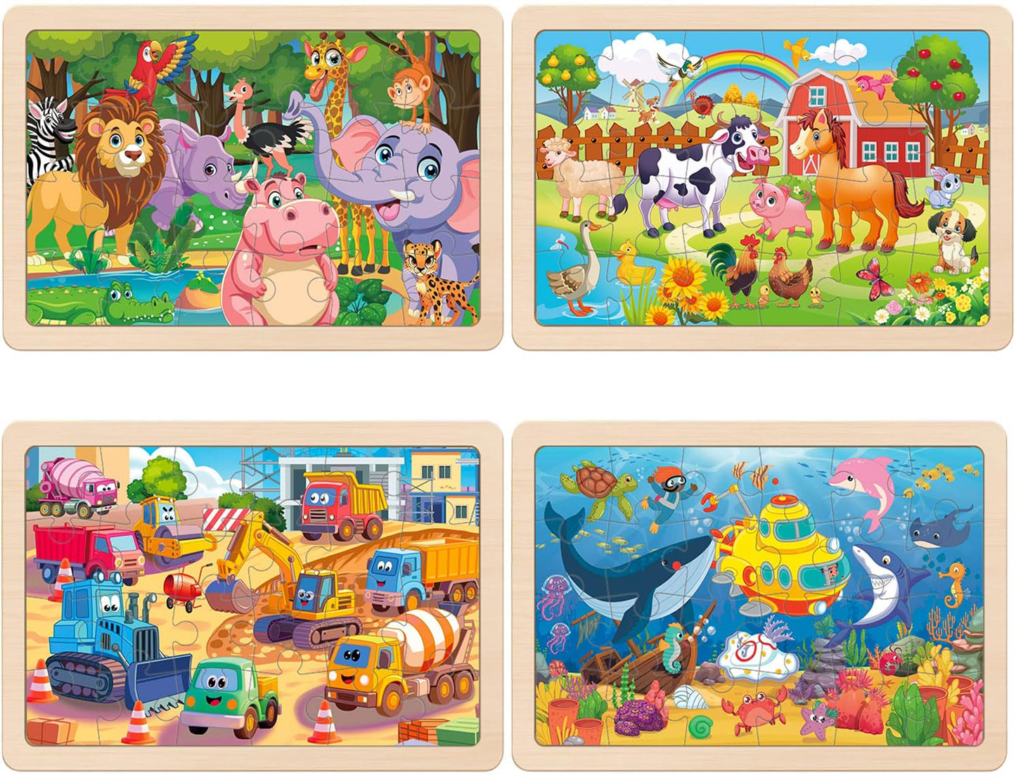 Wooden Puzzles for Kids Ages 4-6  4 Packs 24 PCs Jigsaw Puzzles Preschool Educational Toys Gifts for Children Ages 3-8  Kids Puzzle for 3+ Year Olds Boys Girls