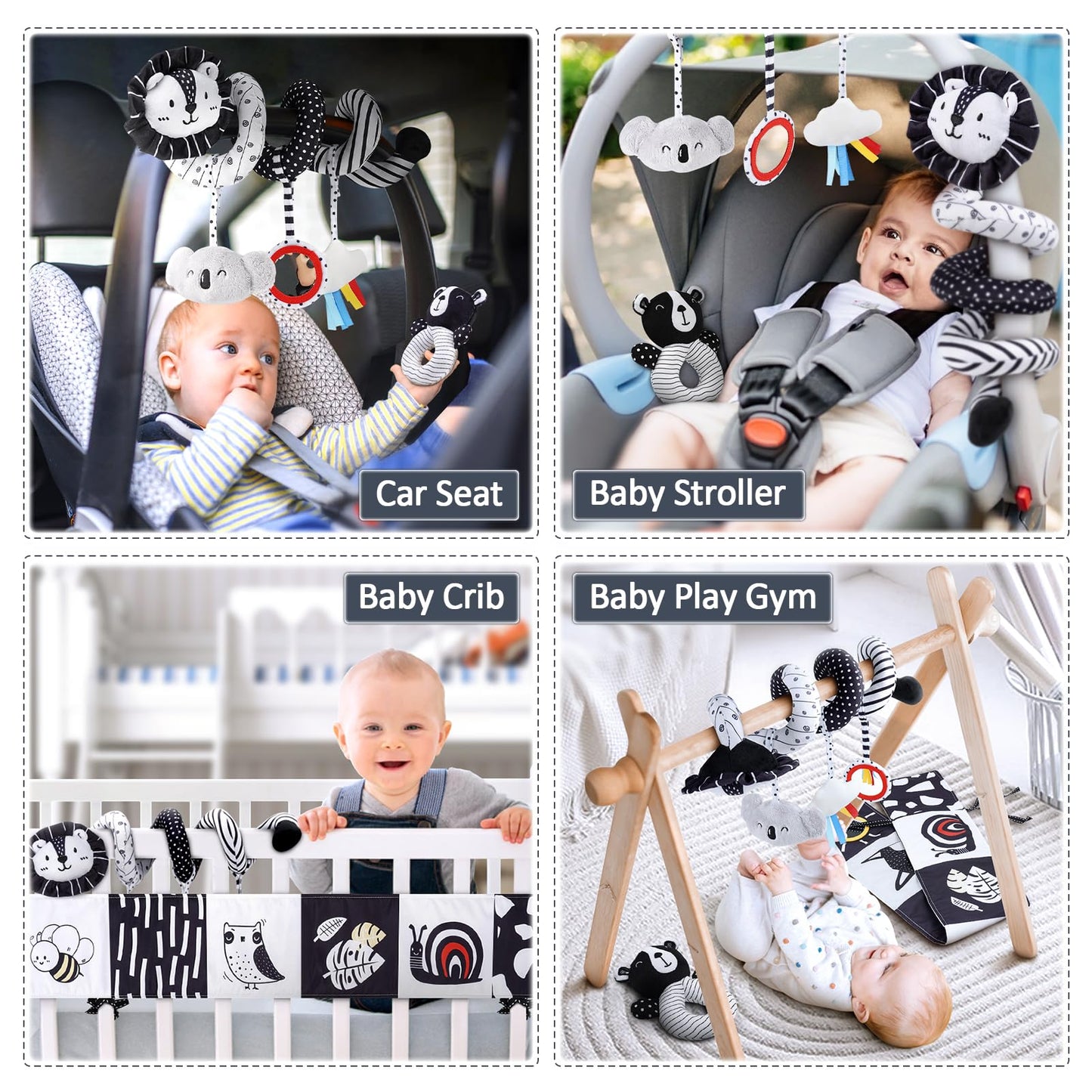 Joyreal High Contrast Baby Toys For Newborn, Black And White Baby Sensory Toys With Car Seat Toys,Infant Toys With Black White C
