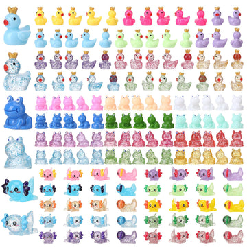 GGSTDDUP 150pcs Mini Resin Animals  Miniature Animal Figurines to Hide  Tiny Resin Crown Ducks  Axolotls  Frogs for Party Favors Bag Fillers Dollhouse Decor(6 Styles)