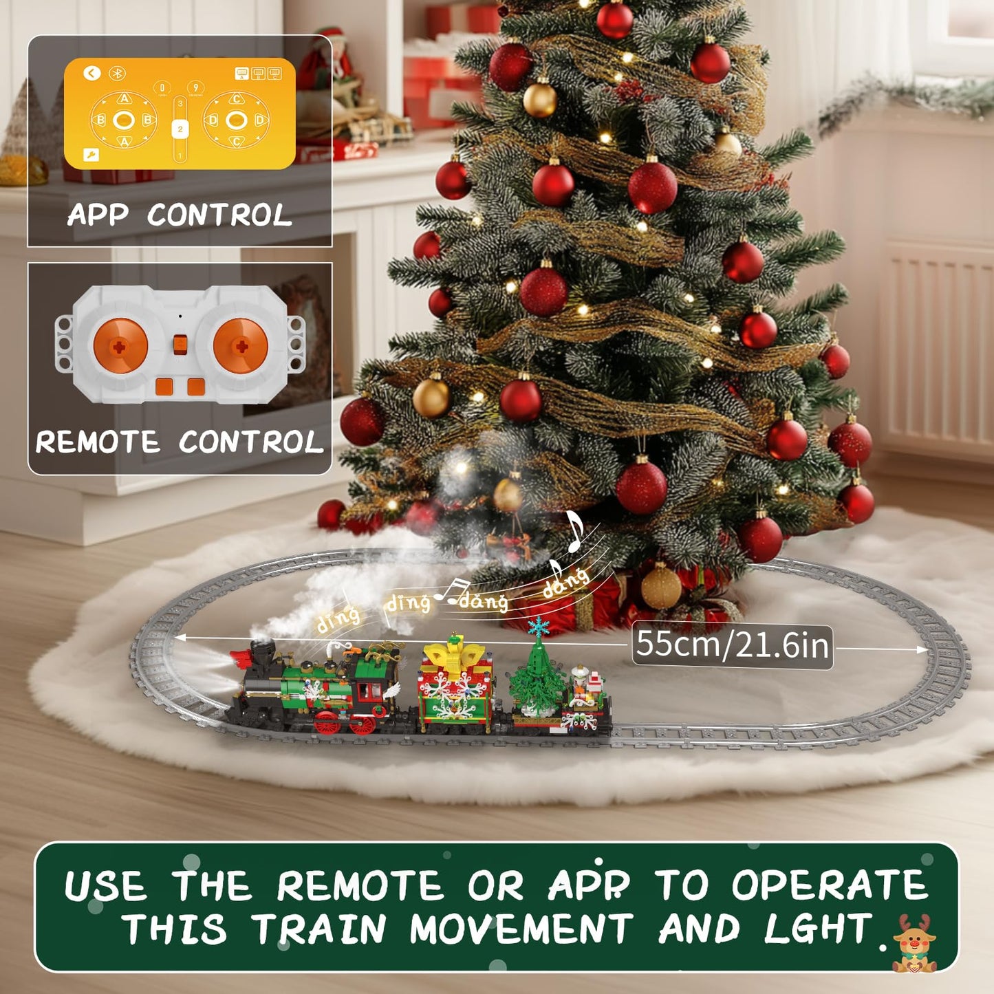 Mould King 12012 Christmas Train Building Block Kits, Electric Led Light,Train Track Vehicle Model Building Sets With Motors,Col