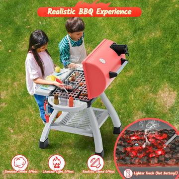 maysida Kids Toys Kitchen Playset, Kids BBQ Grill Playset with Smoke, Sound & Light, Toy Grill for Kids, Pretend Play Food Hambu